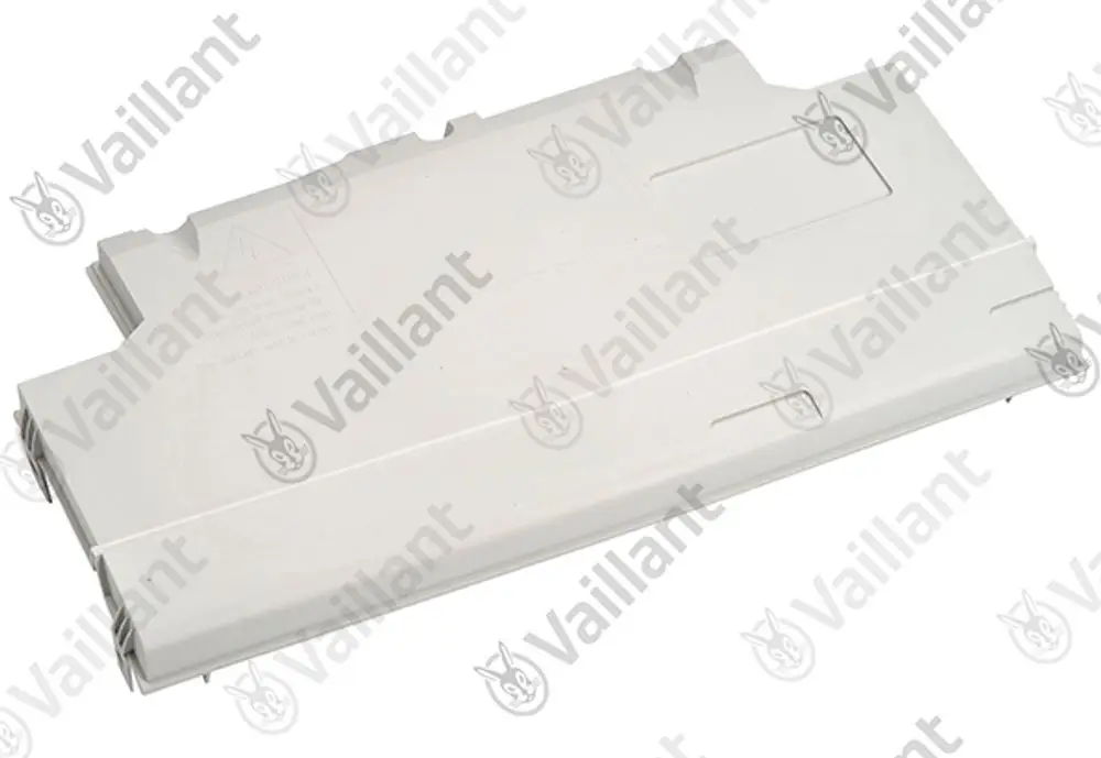 Vaillant Gehäuse in rechteckiger Form, weiß, mit mehreren Einkerbungen und Aussparungen an den Seiten für die Montage.